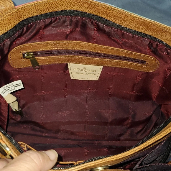 Anuschka butterfly floral double handle handpainted leather shoulder bag nwot - Picture 8 of 11